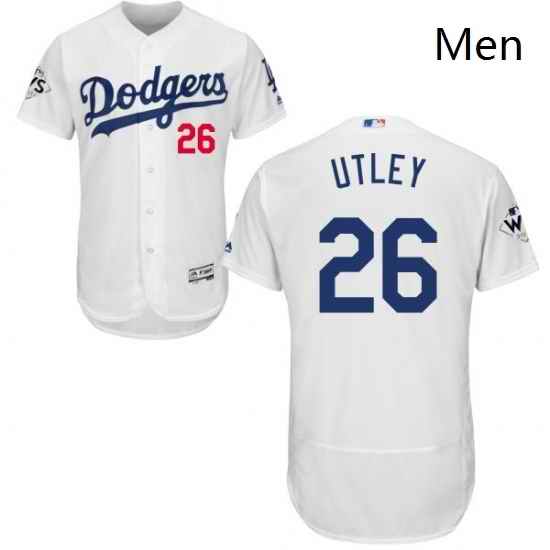 Mens Majestic Los Angeles Dodgers 26 Chase Utley Authentic White Home 2017 World Series Bound Flex Base Jersey
